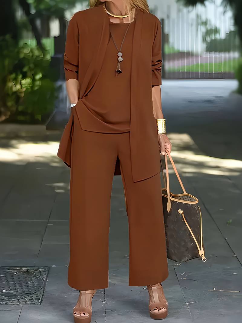 Melina – Lässiges 3-teiliges Set mit Strickjacke und Hose