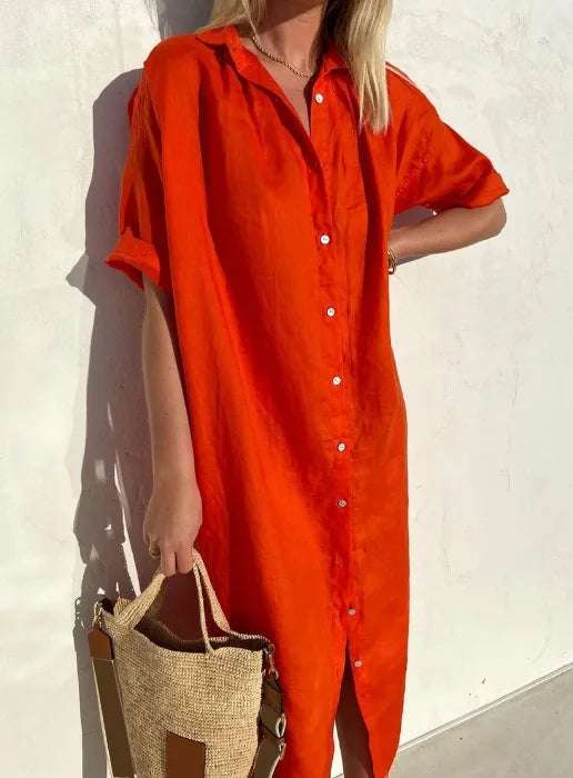 Elina – luftiges Leinenkleid im Hemdblusenstil