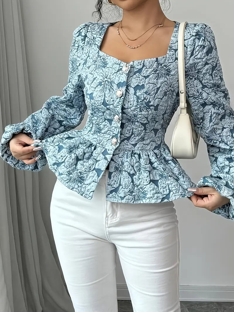 Elodie – Elegante Bluse mit Blumenmuster und Puffärmeln