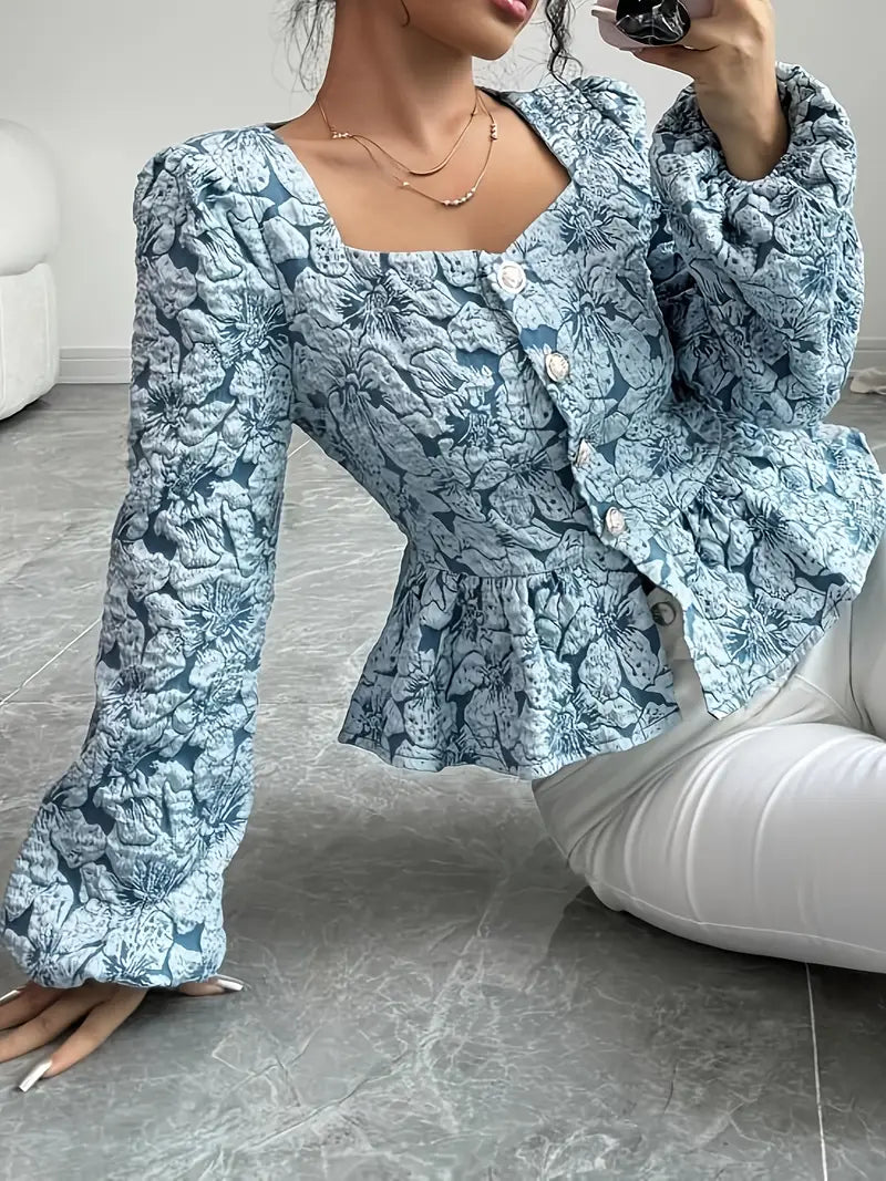 Elodie – Elegante Bluse mit Blumenmuster und Puffärmeln