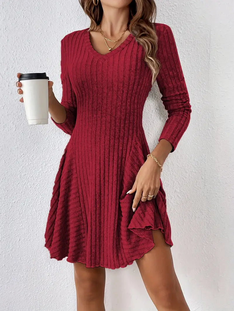 Nora – Lässiges, langärmeliges A-Linien-Kleid mit Rippenstruktur