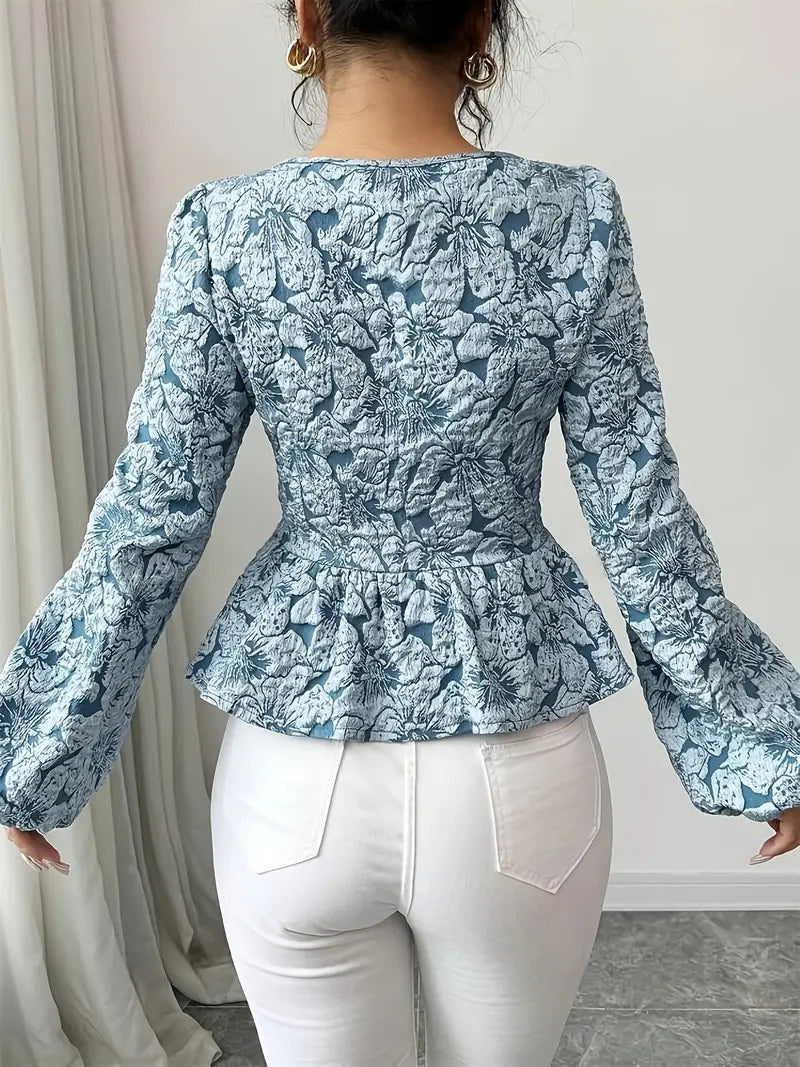 Elodie – Elegante Bluse mit Blumenmuster und Puffärmeln