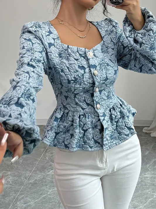 Elodie – Elegante Bluse mit Blumenmuster und Puffärmeln